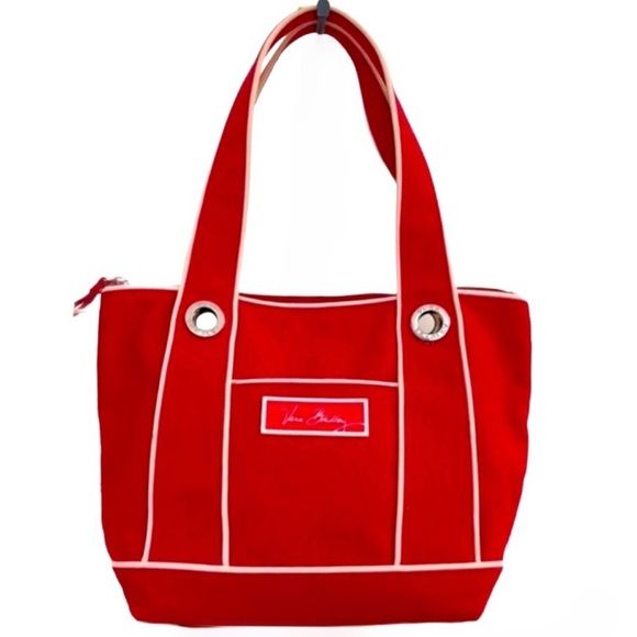 VERA BRADLEY ~ Red Canvas Tote Bag with Bold Silver Grommet Accents - Picture 5 of 10